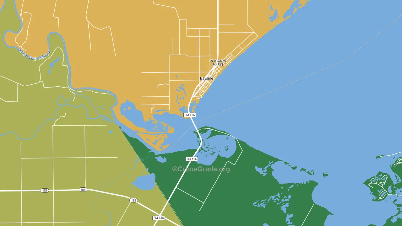 Bayside, TX Map of Vandalism Rates