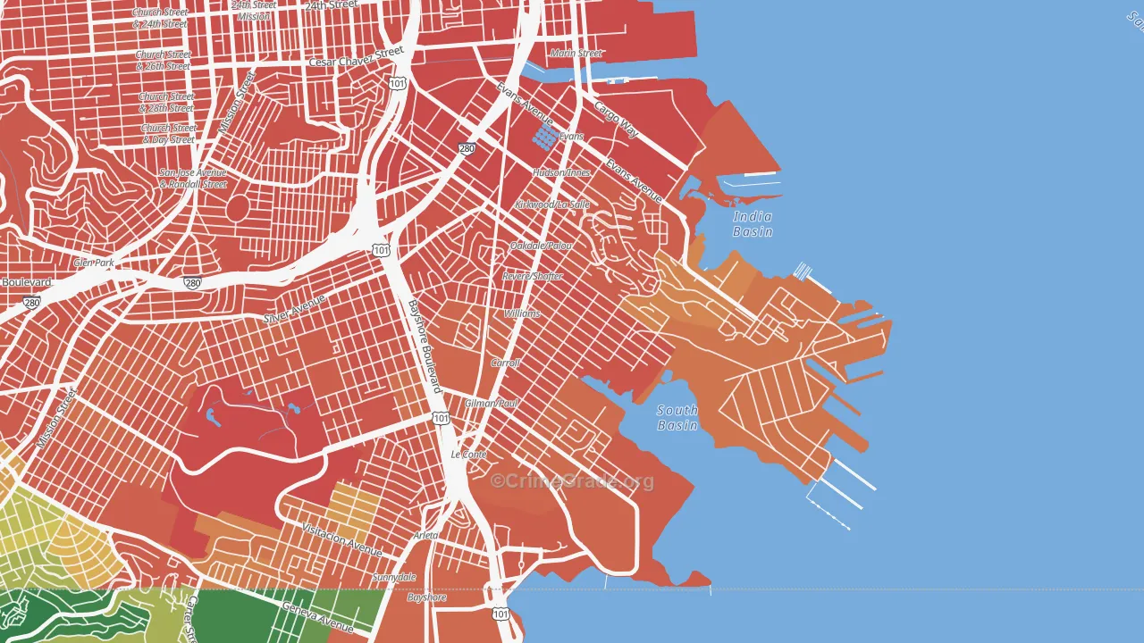 Bayview, San Francisco, CA Map of Vandalism Rates