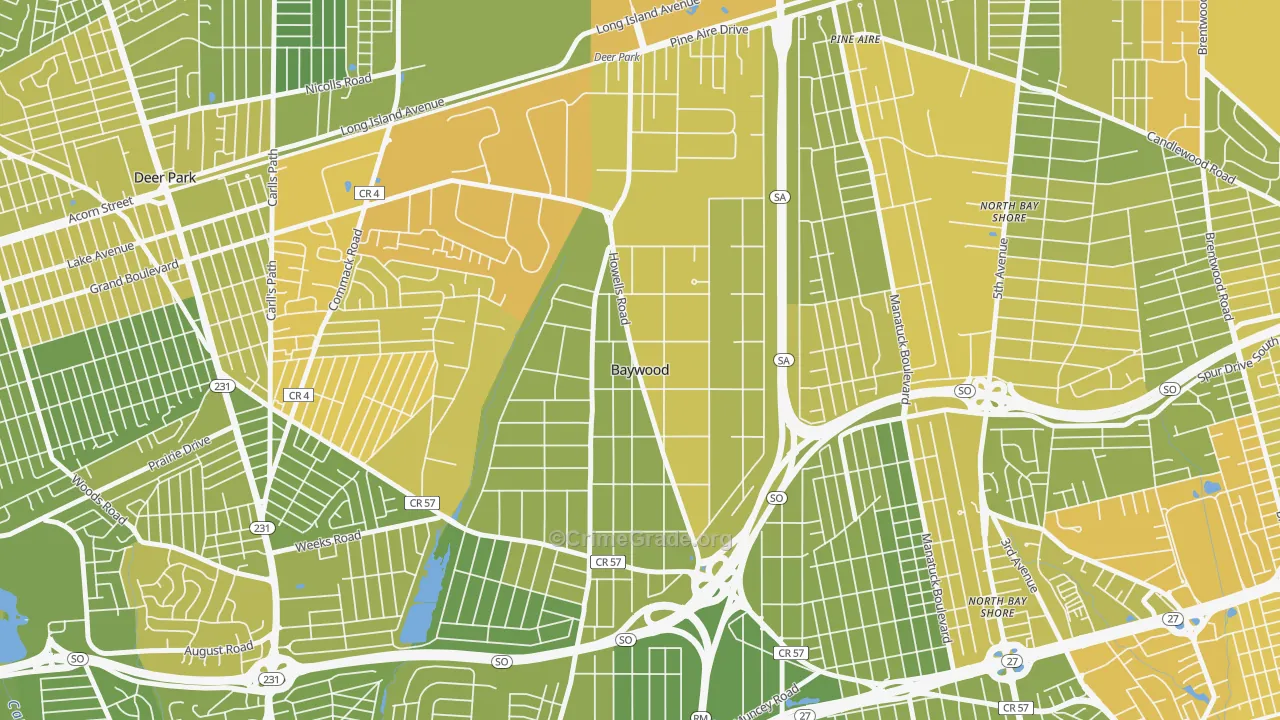 Baywood, NY Map of Vandalism Rates