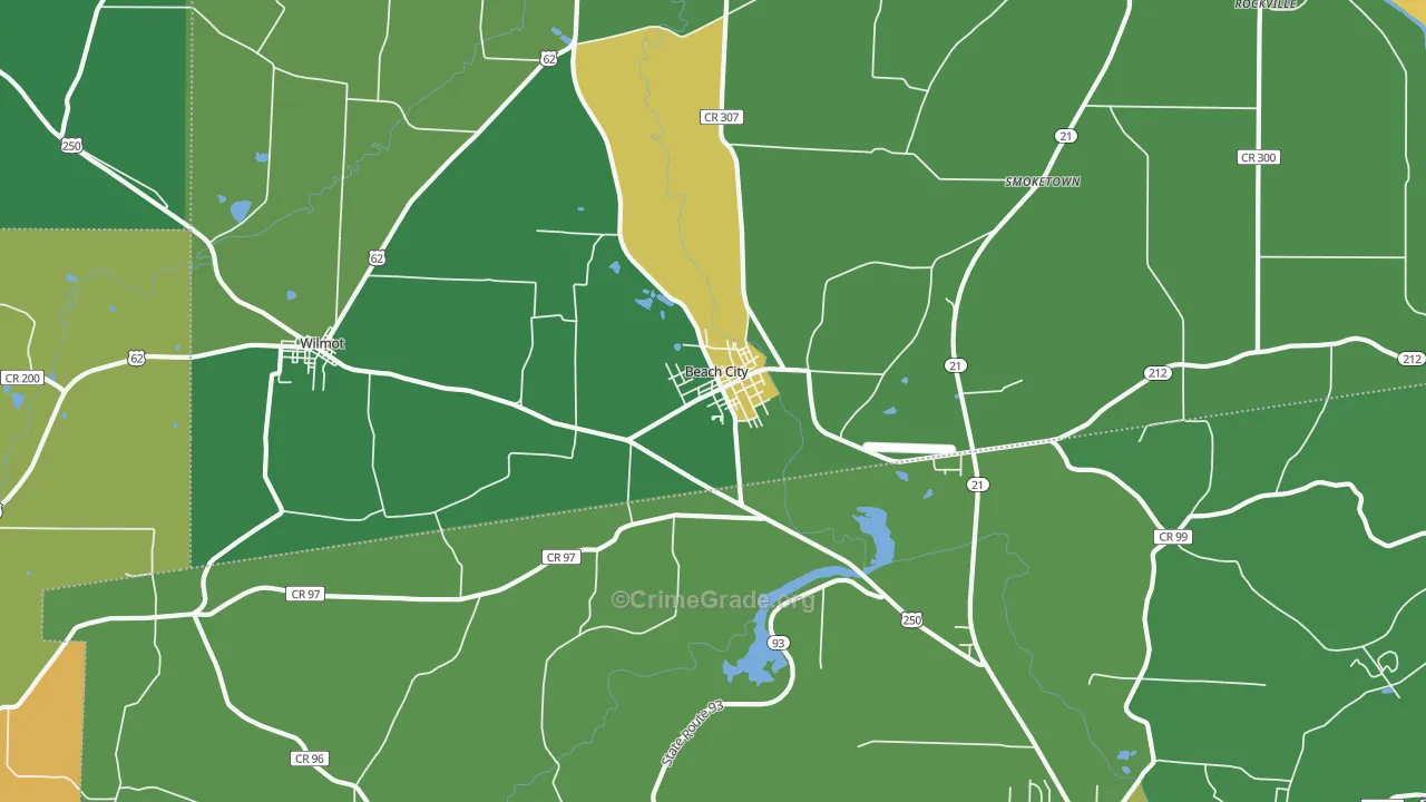 Beach City, OH Map of Vandalism Rates
