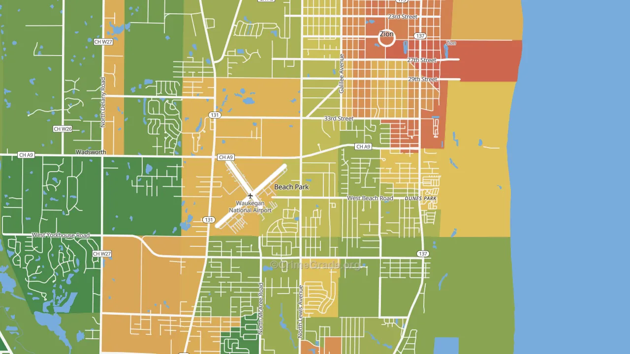 Beach Park, IL Map of Vandalism Rates