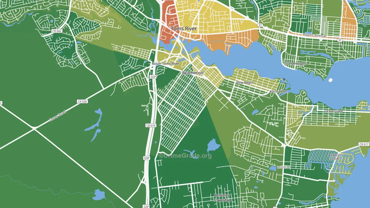 Beachwood, NJ Map of Vandalism Rates
