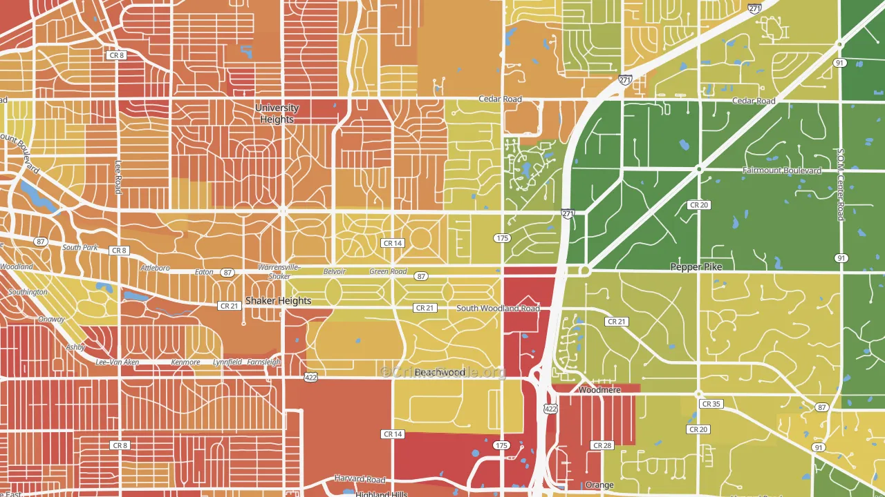 Beachwood, OH Map of Vandalism Rates