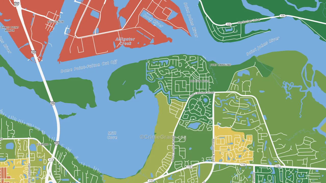 Beacon Hills and Harbour, Jacksonville, FL Map of Vandalism Rates