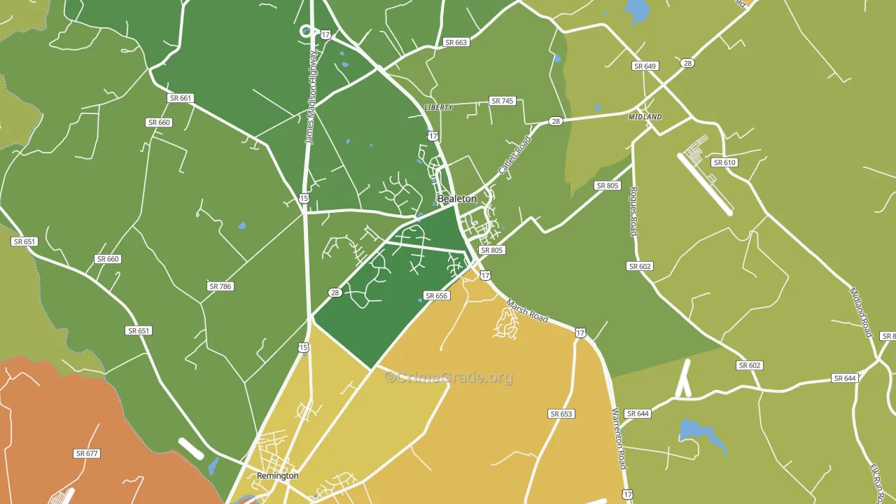 Bealeton, VA Map of Vandalism Rates