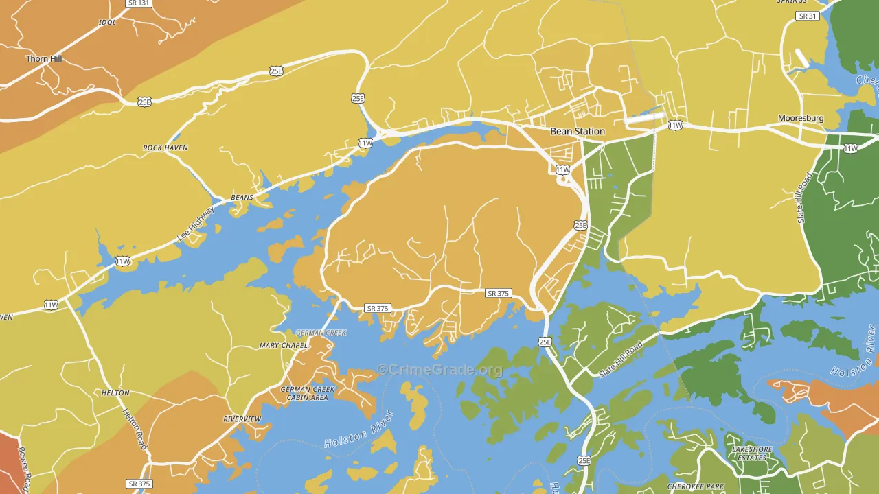 Bean Station, TN Map of Vandalism Rates