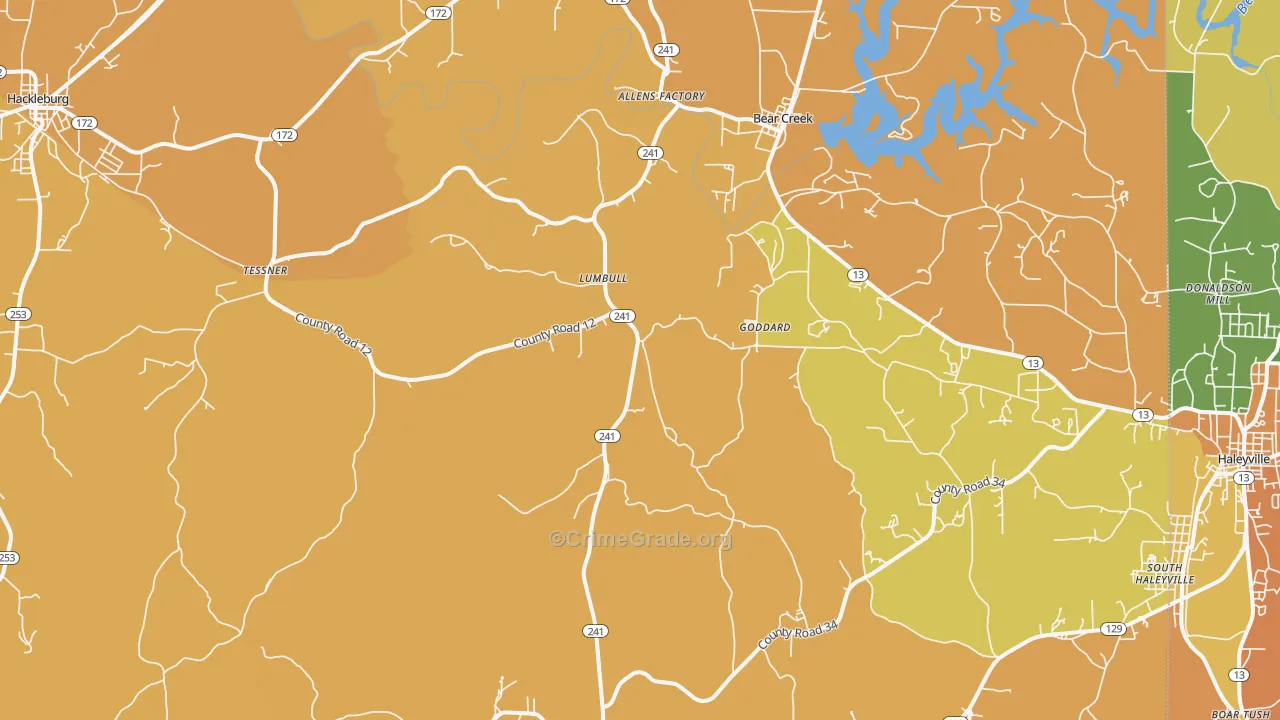 Bear Creek, AL Map of Vandalism Rates