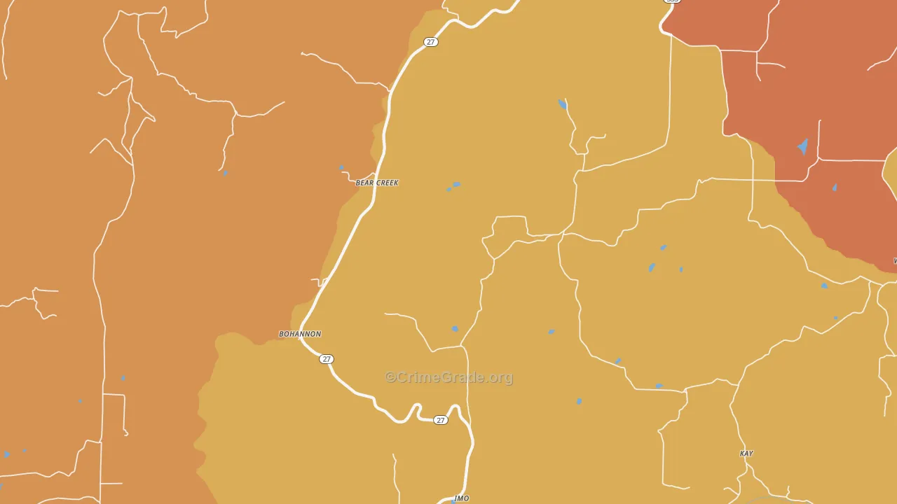 Bear Creek, AR Map of Vandalism Rates