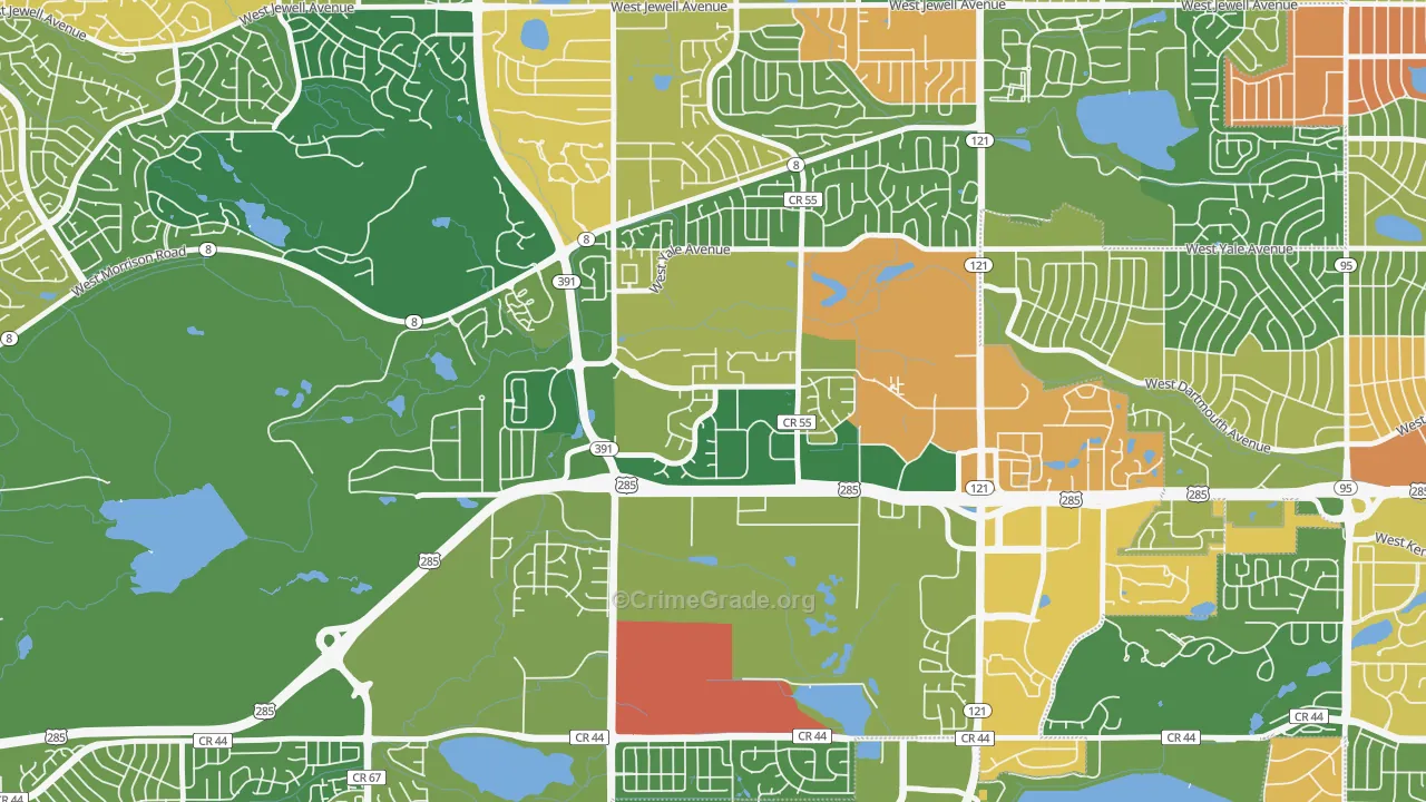 Bear Creek, Lakewood, CO Map of Vandalism Rates