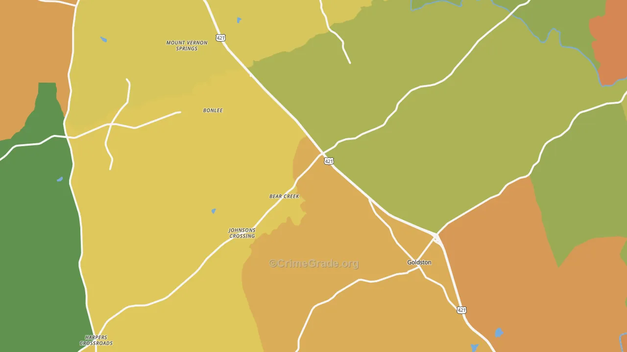 Bear Creek, NC Map of Vandalism Rates