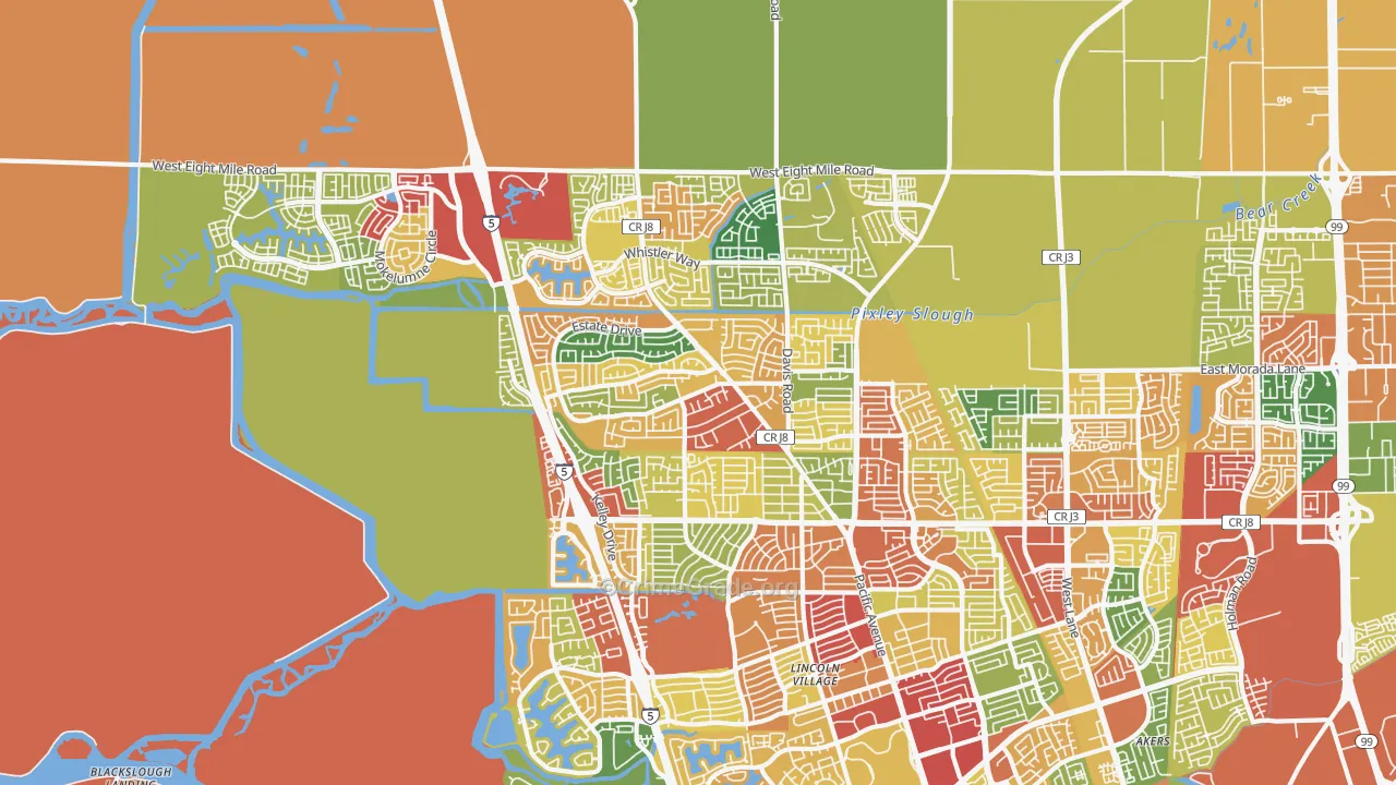 Bear Creek, Stockton, CA Map of Vandalism Rates