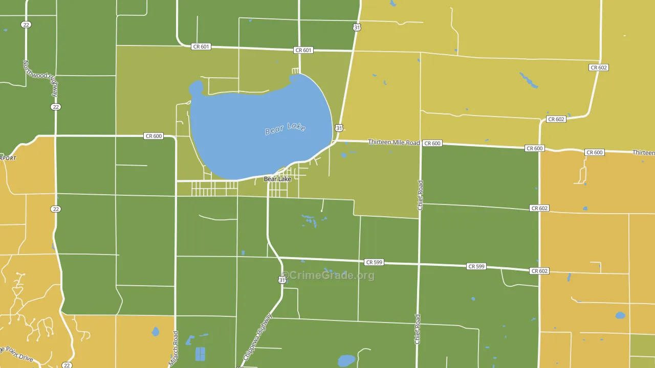 Bear Lake, MI Map of Vandalism Rates