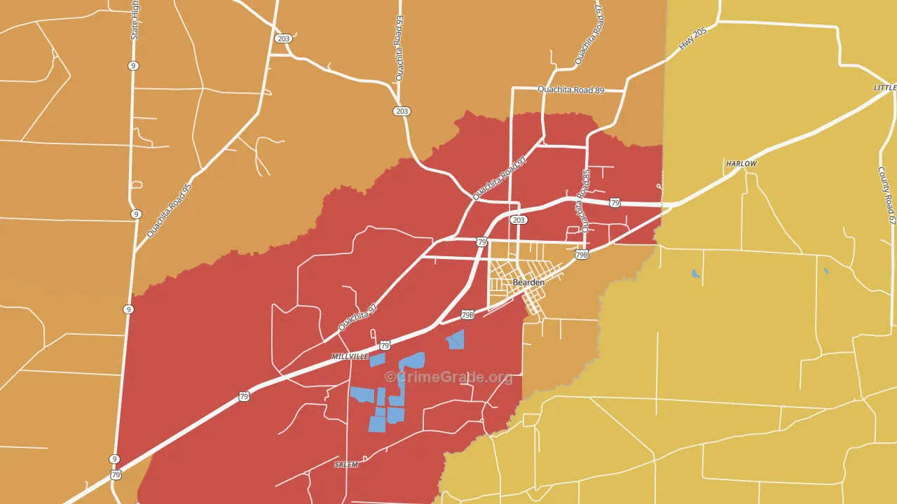 Bearden, AR Map of Vandalism Rates
