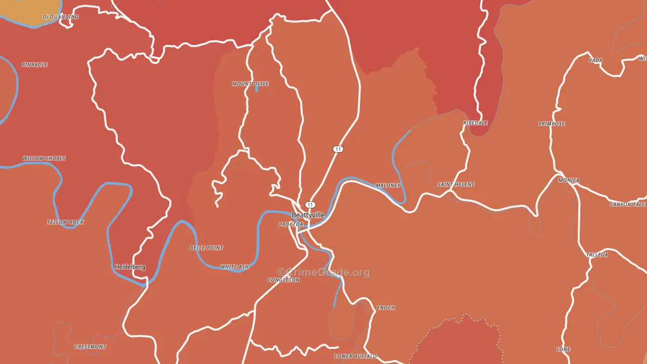 Beattyville, KY Map of Vandalism Rates