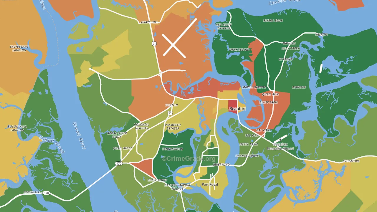 Beaufort, SC Map of Vandalism Rates