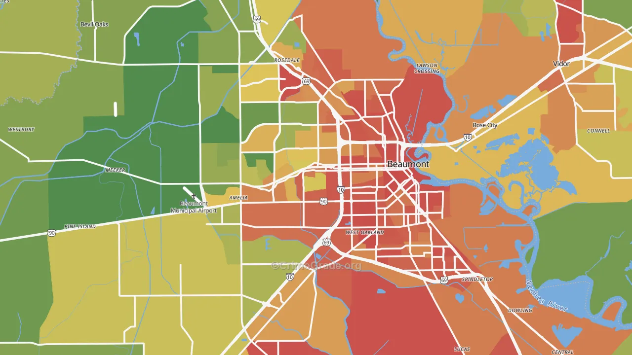 Beaumont, TX Map of Vandalism Rates