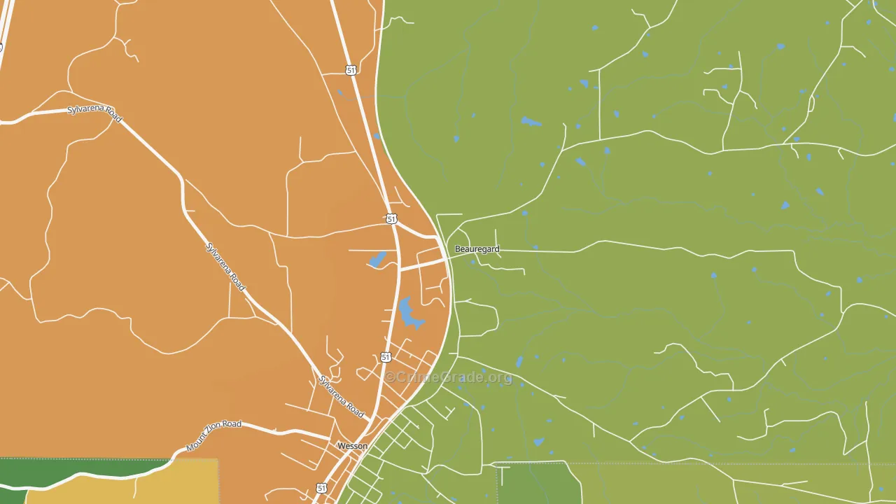 Beauregard, MS Map of Vandalism Rates