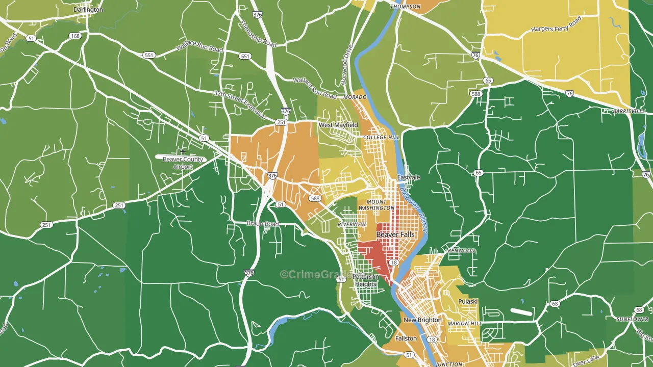 Beaver Falls, PA Map of Vandalism Rates