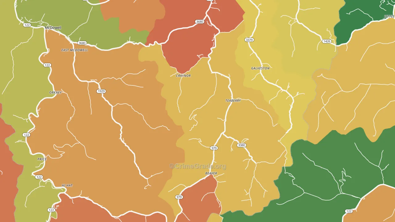Beaver, KY Map of Vandalism Rates