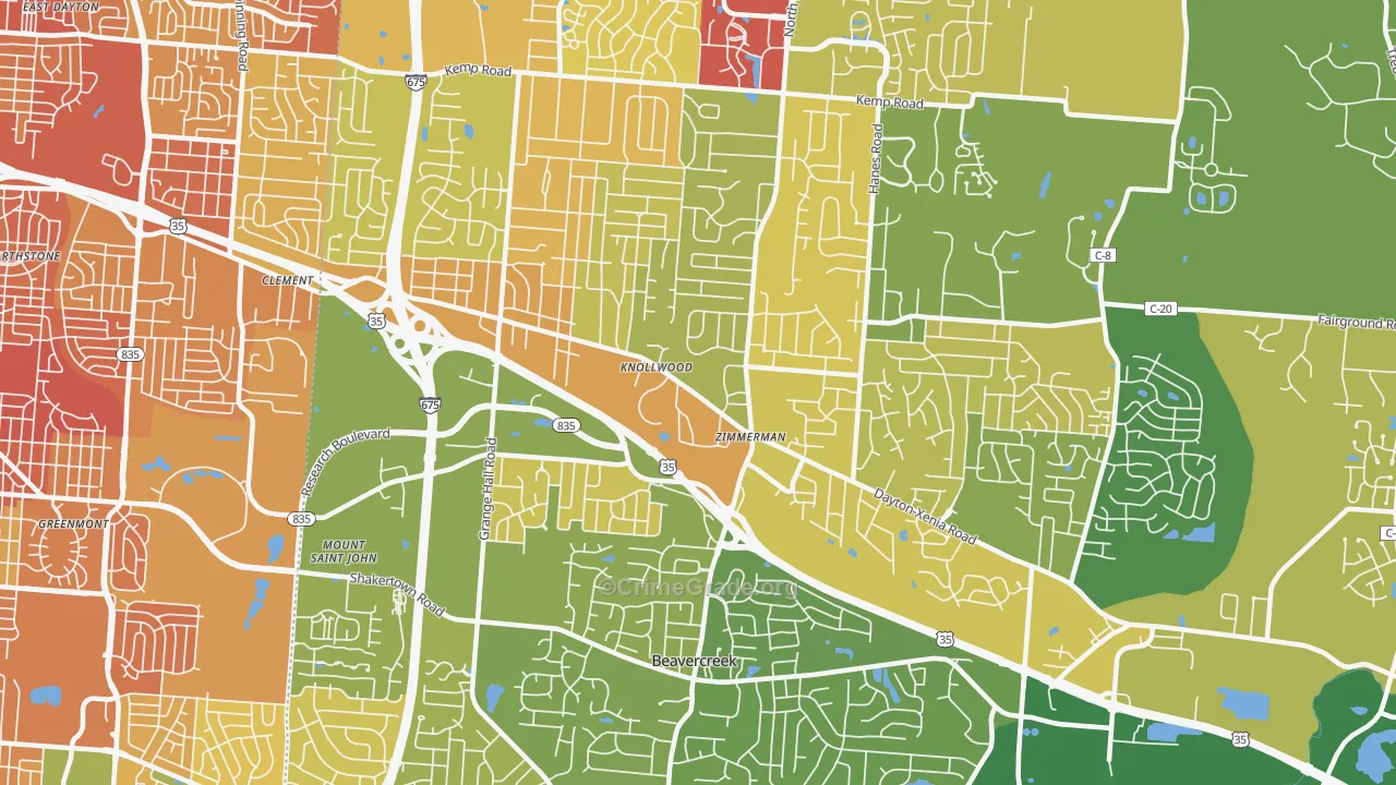 Beavercreek, OH Map of Vandalism Rates