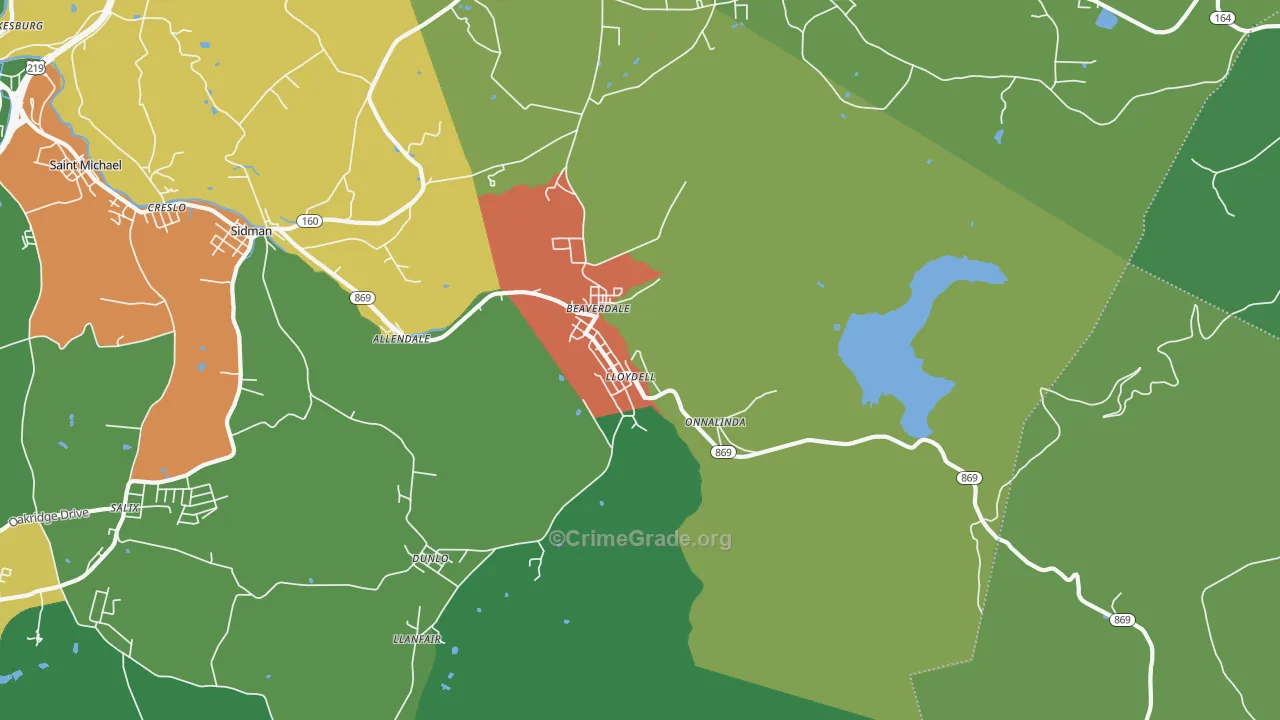 Beaverdale, PA Map of Vandalism Rates