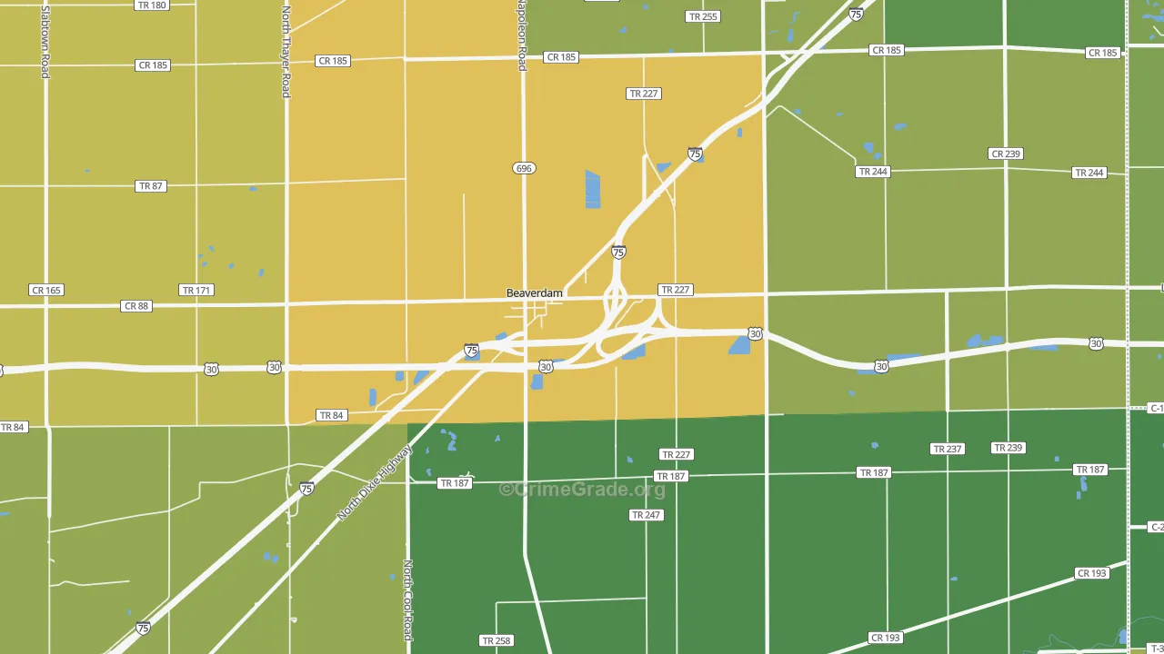Beaverdam, OH Map of Vandalism Rates