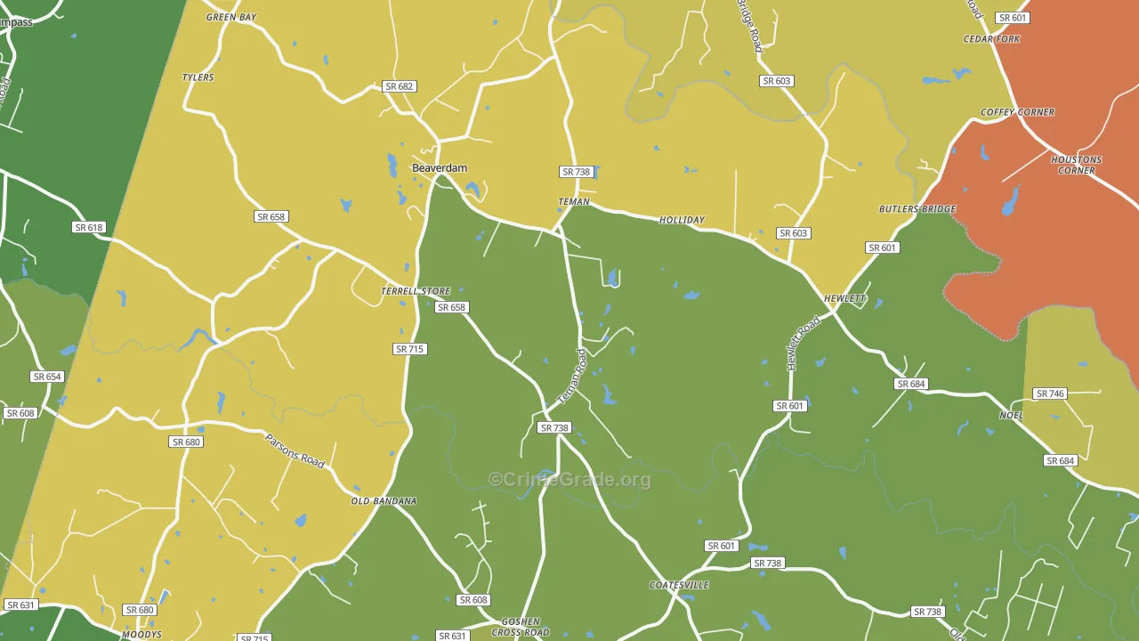Beaverdam, VA Map of Vandalism Rates