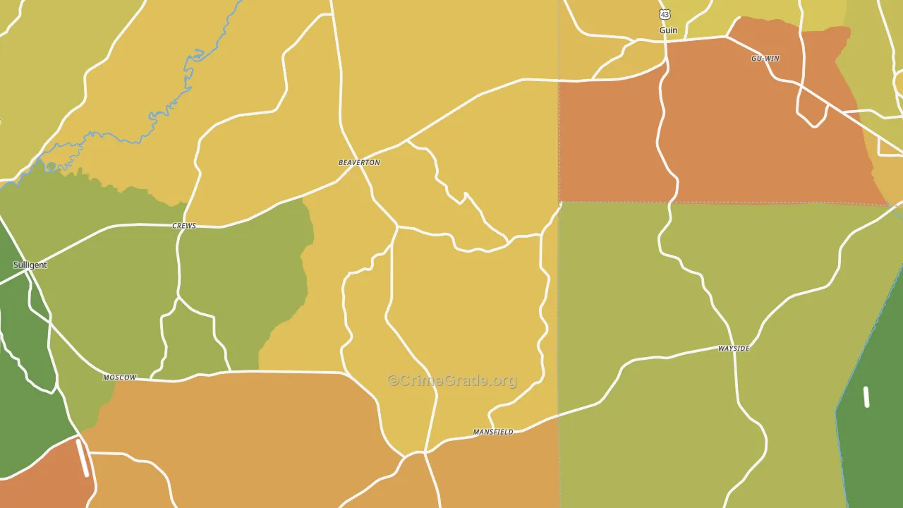 Beaverton, AL Map of Vandalism Rates