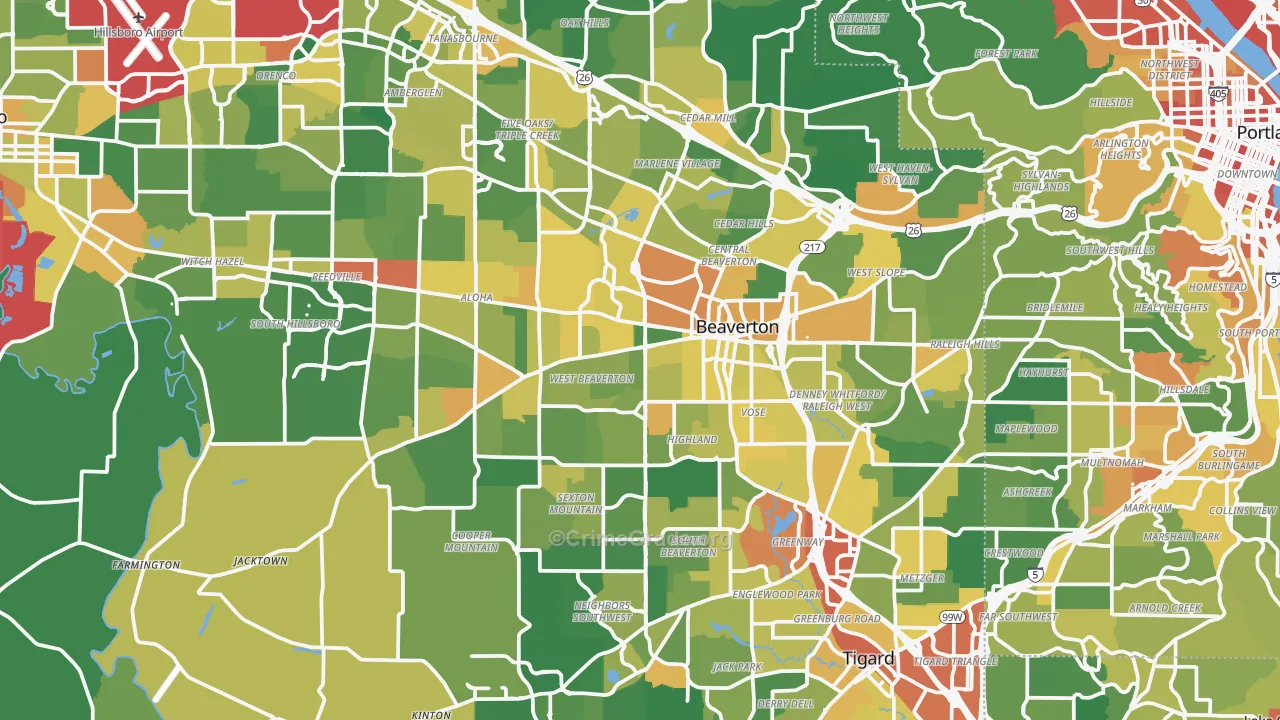 Beaverton, OR Map of Vandalism Rates