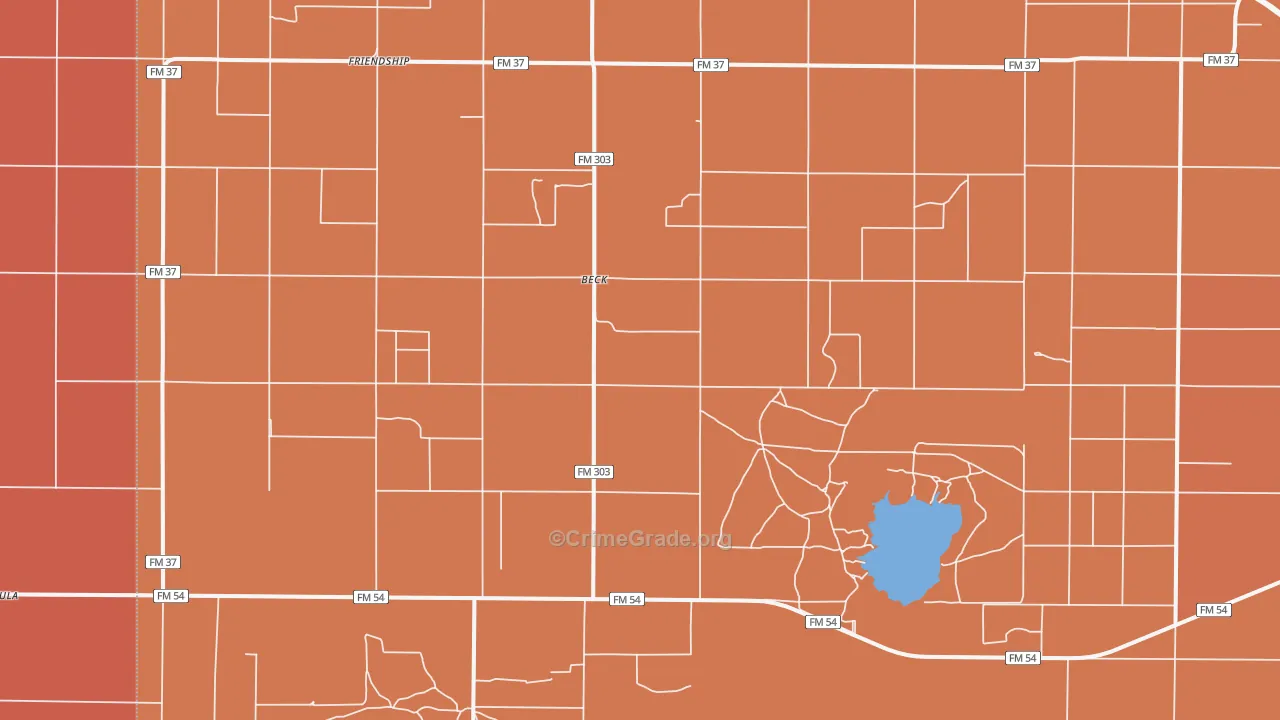 Beck, TX Map of Vandalism Rates