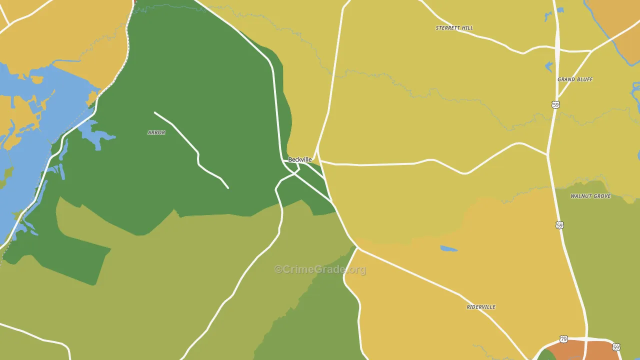 Beckville, TX Map of Vandalism Rates