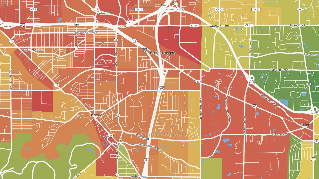 Bedford Heights, OH Map of Vandalism Rates