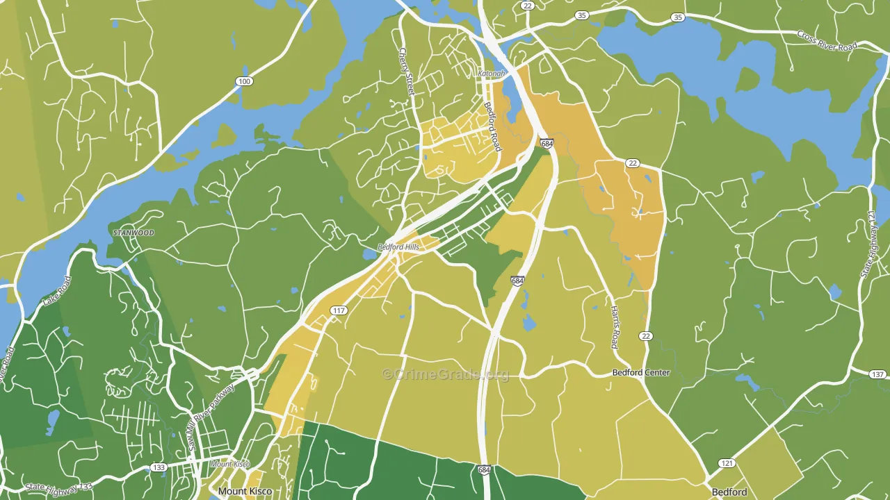 Bedford Hills, NY Map of Vandalism Rates