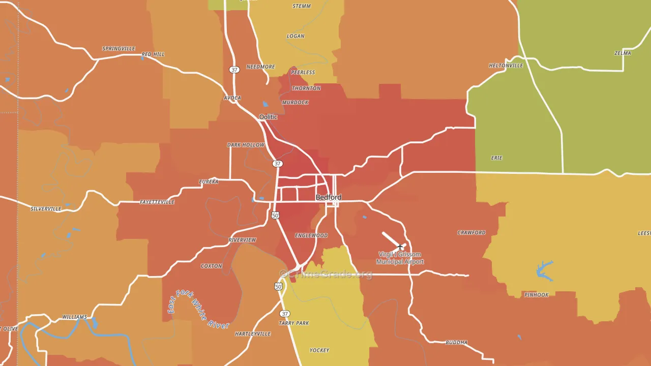 Bedford, IN Map of Vandalism Rates