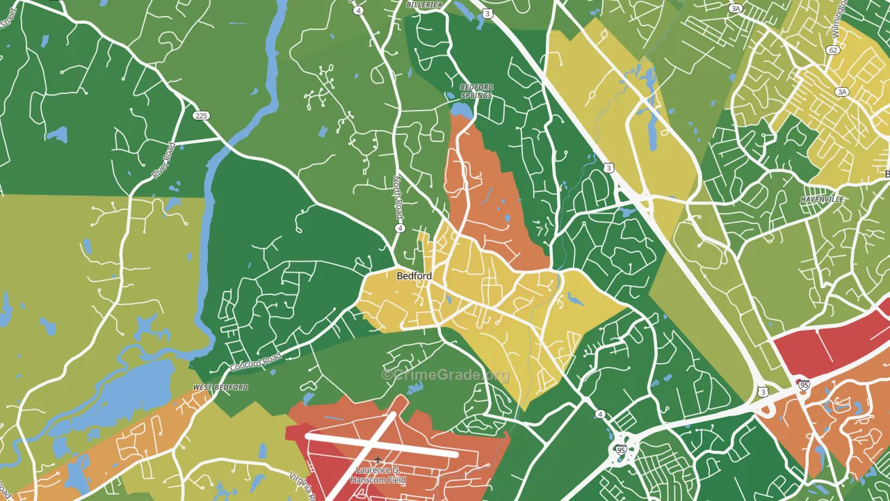 Bedford, MA Map of Vandalism Rates