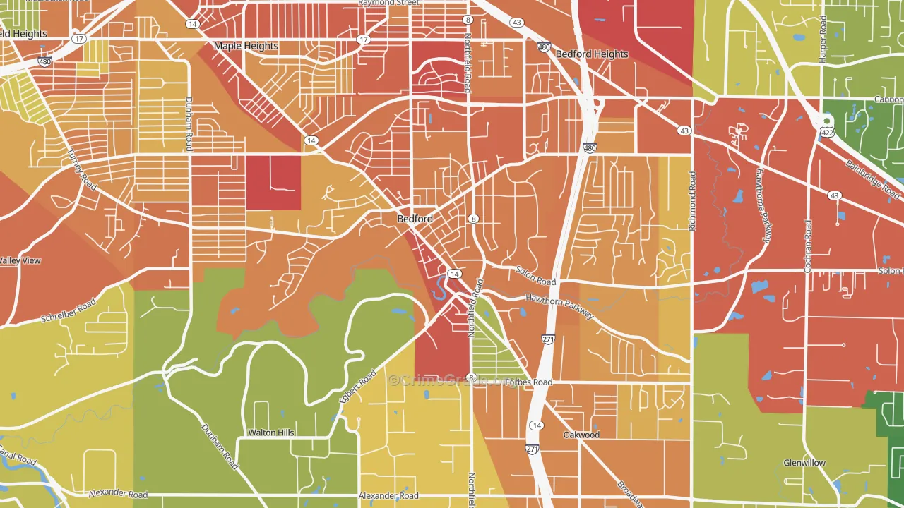Bedford, OH Map of Vandalism Rates