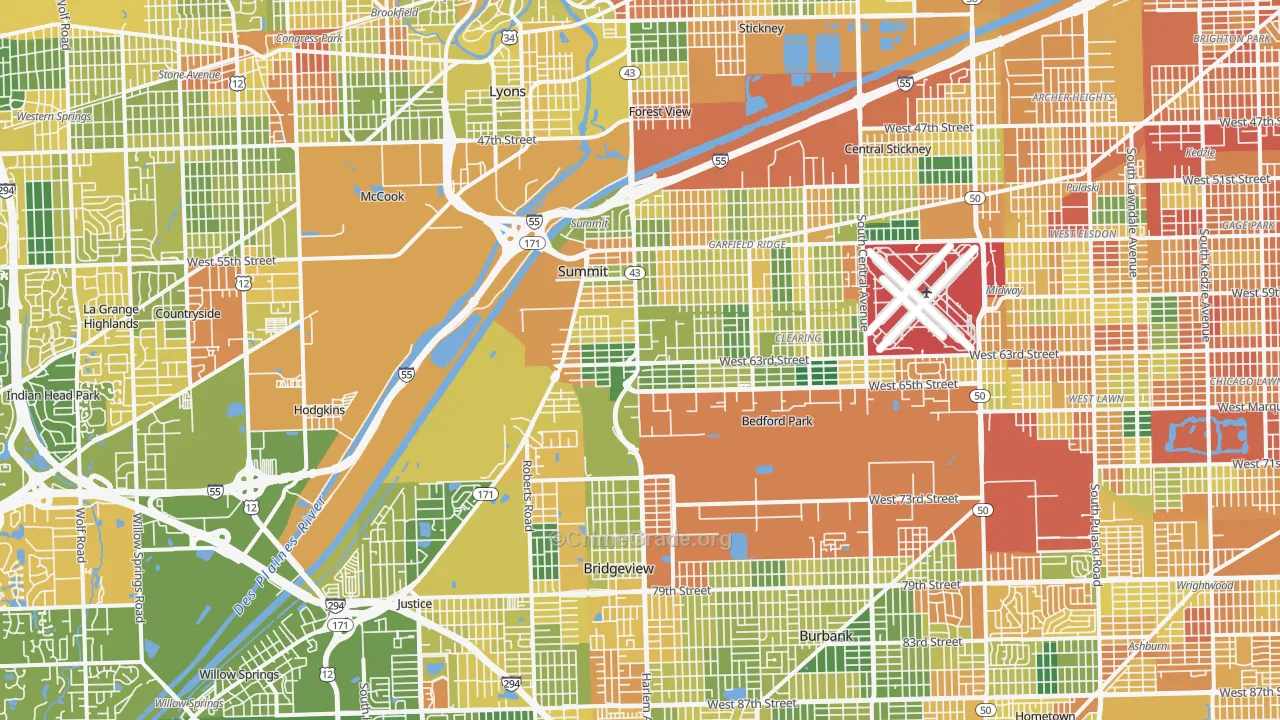Bedford Park, IL Map of Vandalism Rates