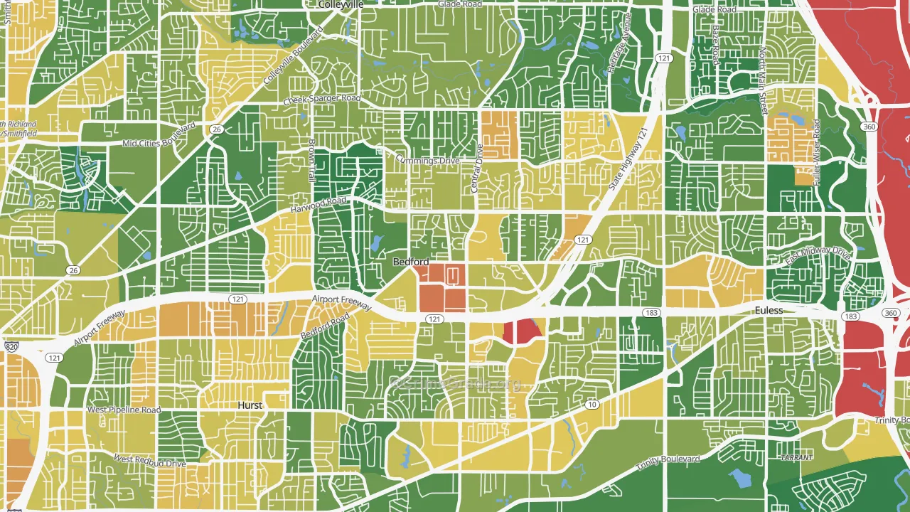 Bedford, TX Map of Vandalism Rates