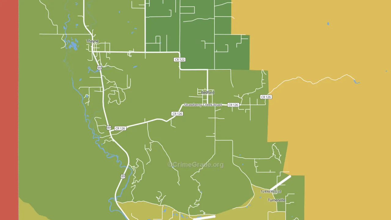 Bedford, WY Map of Vandalism Rates