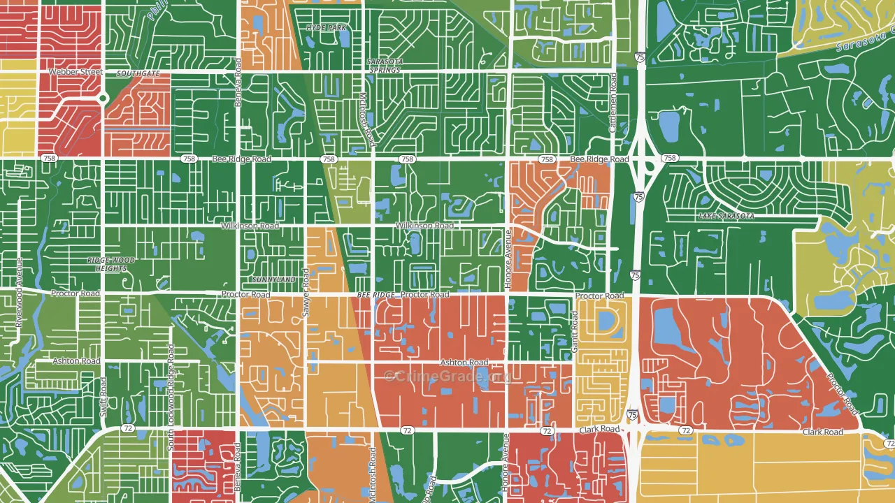 Bee Ridge, FL Map of Vandalism Rates