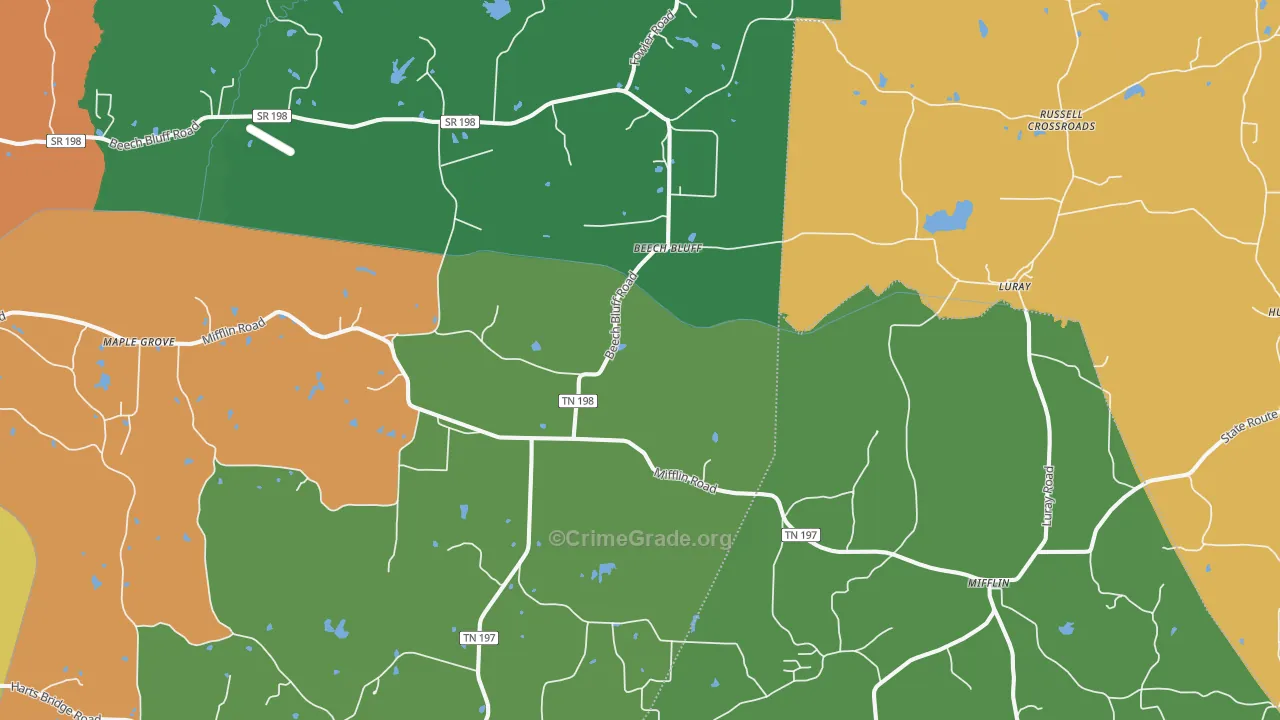 Beech Bluff, TN Map of Vandalism Rates