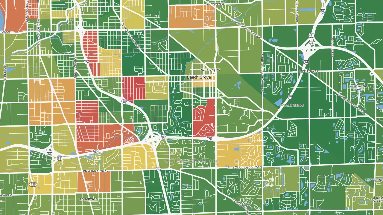 Beech Grove, IN Map of Vandalism Rates