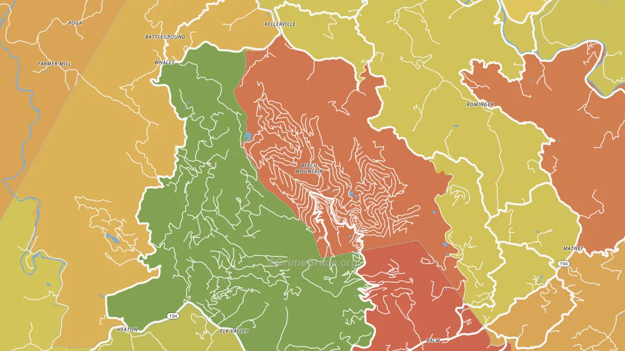 Beech Mountain, NC Map of Vandalism Rates