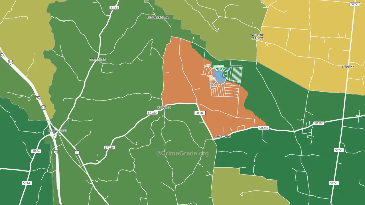 Beechgrove, TN Map of Vandalism Rates