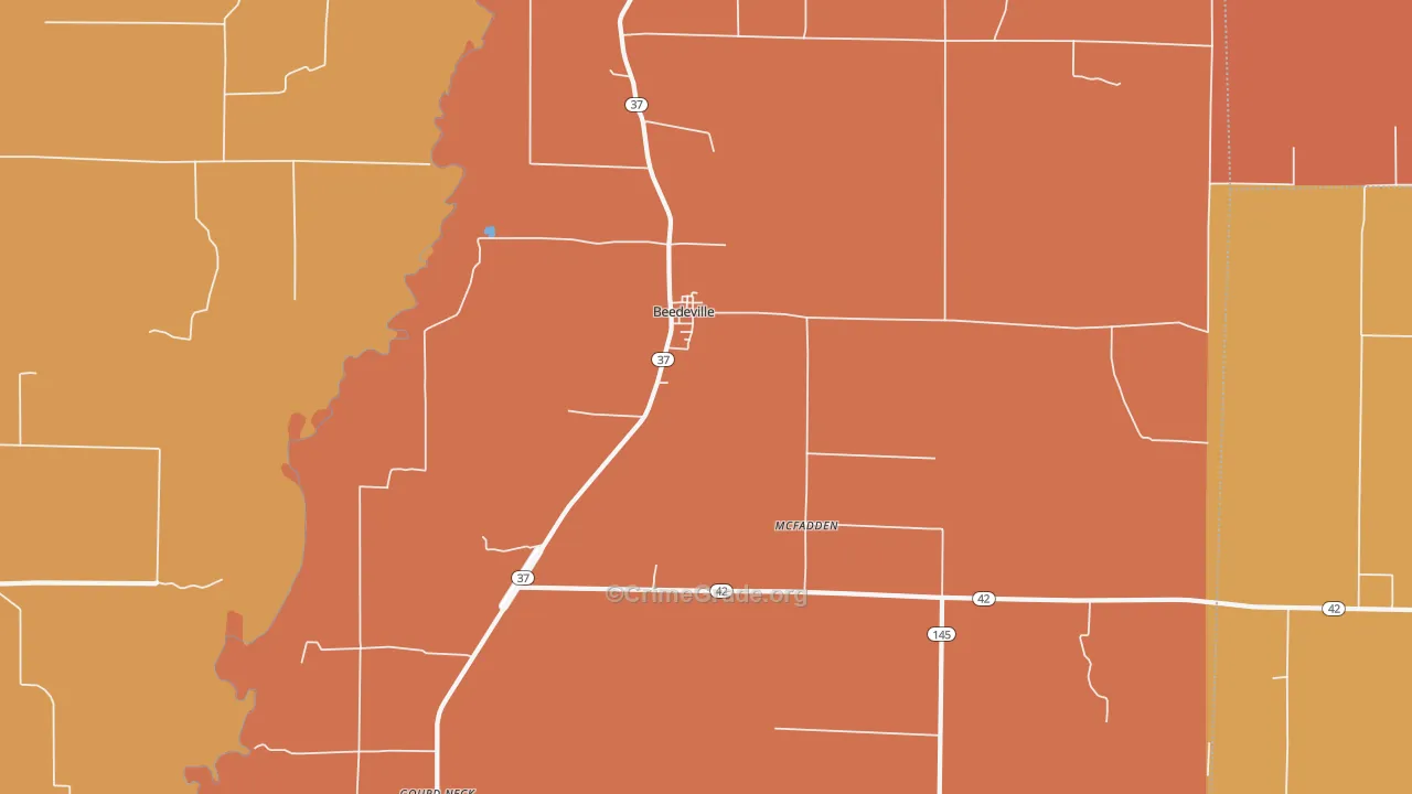 Beedeville, AR Map of Vandalism Rates