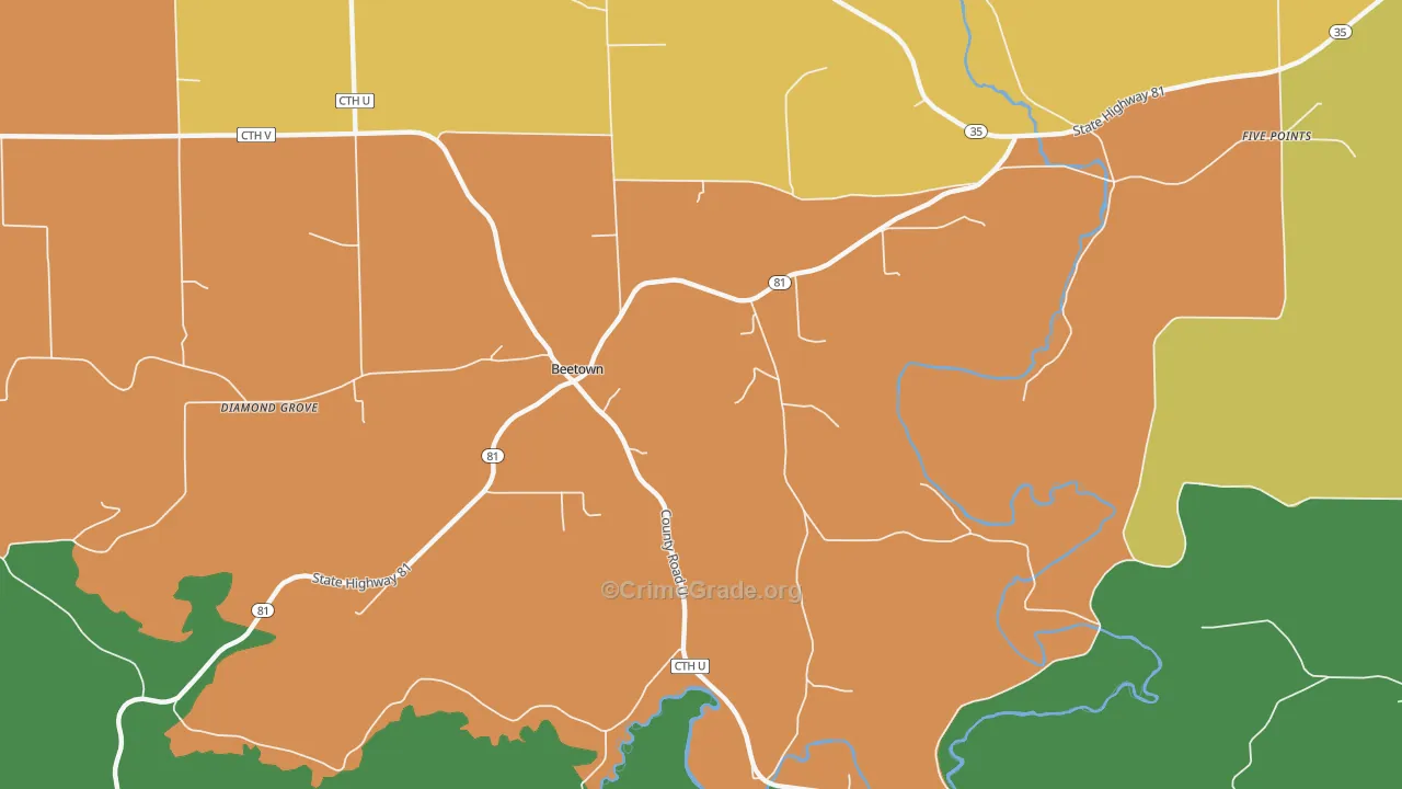 Beetown, WI Map of Vandalism Rates