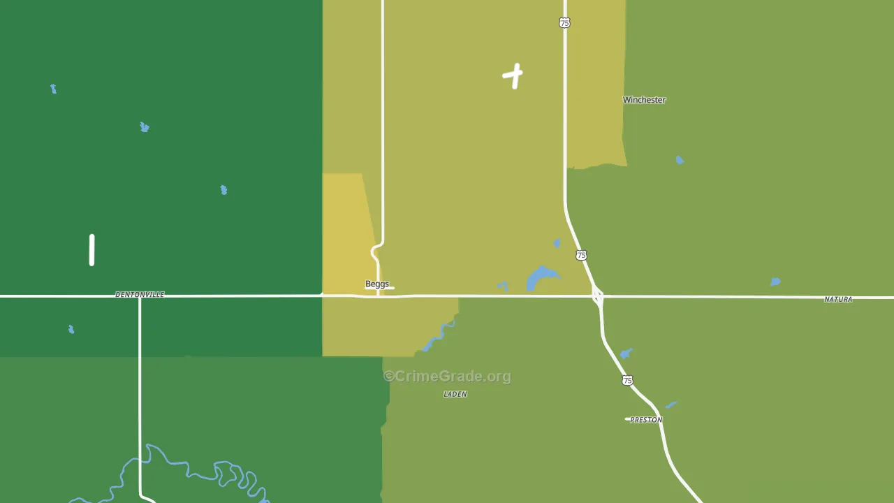 Beggs, OK Map of Vandalism Rates