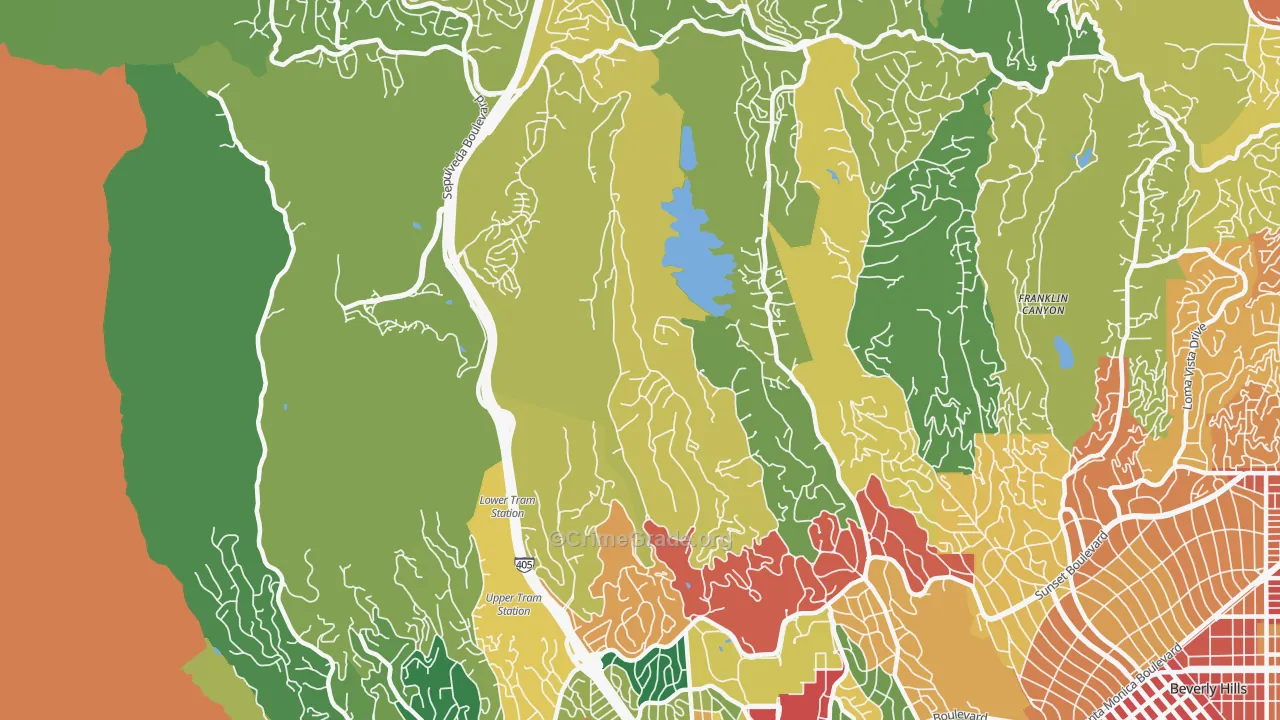 Bel Air, Los Angeles, CA Map of Vandalism Rates