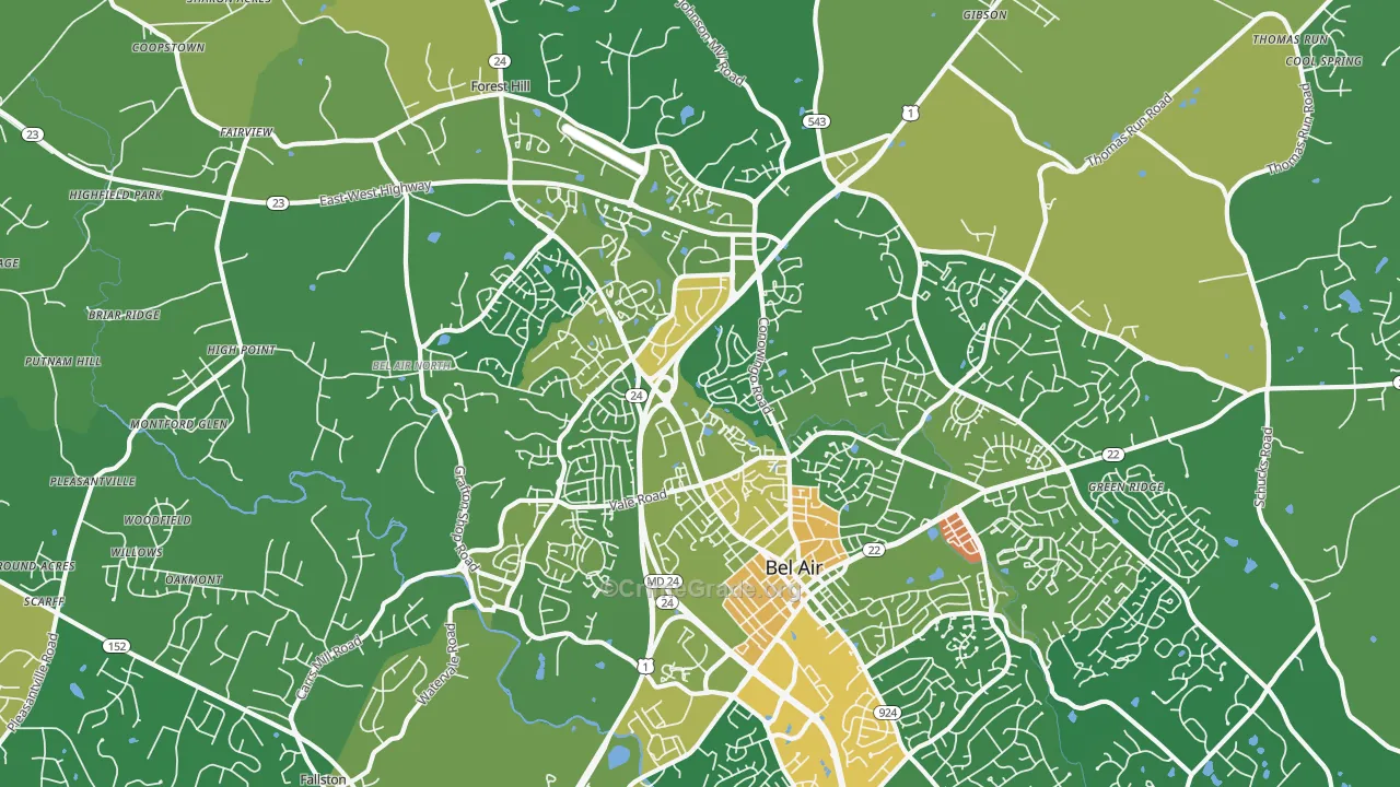 Bel Air North, MD Map of Vandalism Rates