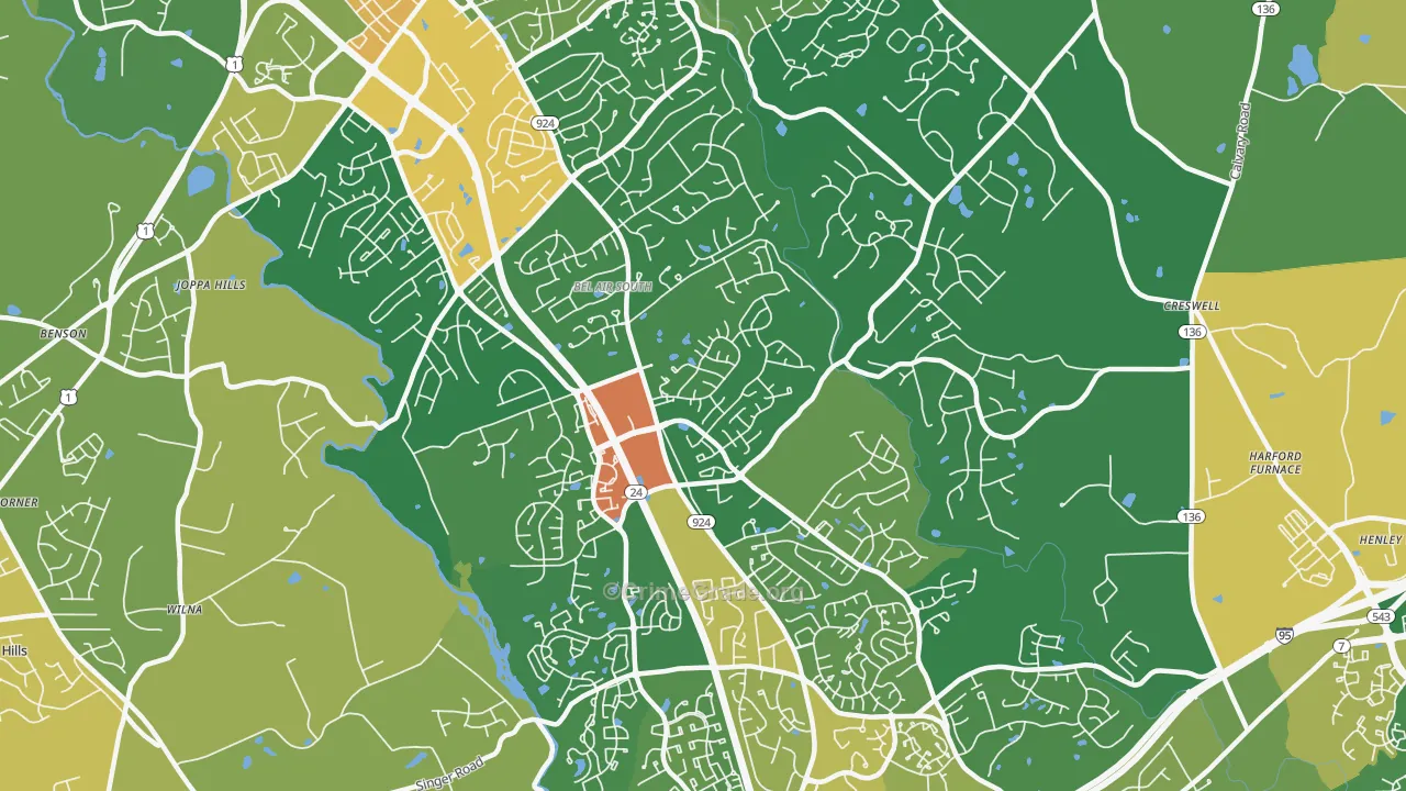 Bel Air South, MD Map of Vandalism Rates
